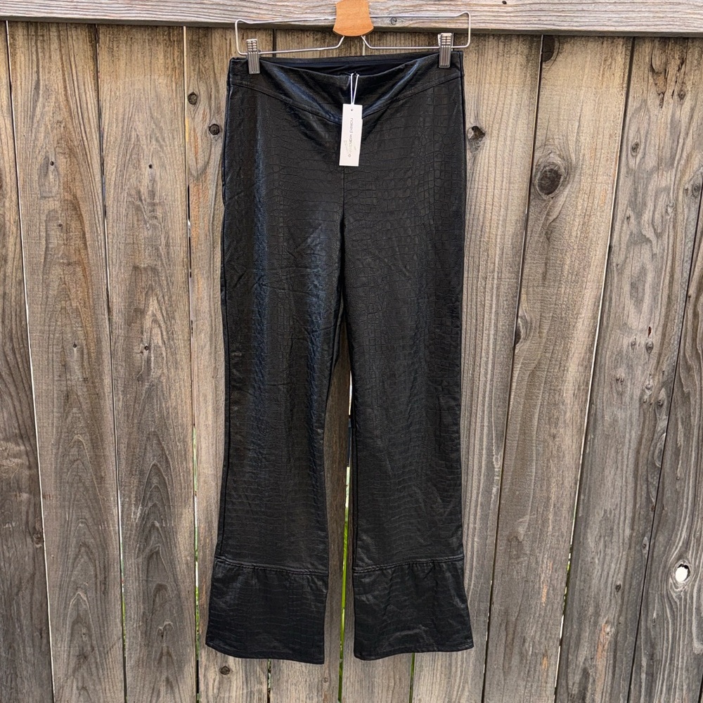 Naked Wardrobe Croc Faux Leather PANTS Black Size Large